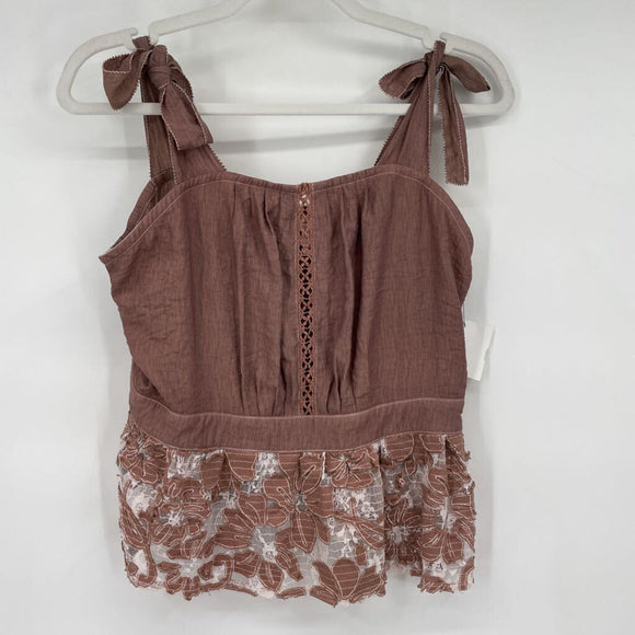 women Foxiedox Lace Peplum Tank Brown Top L