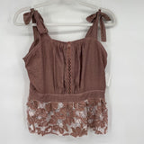women Foxiedox Lace Peplum Tank Brown Top L