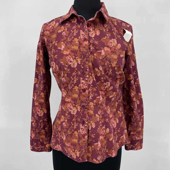 women Chadwicks Floral Button Down Maroon Top S