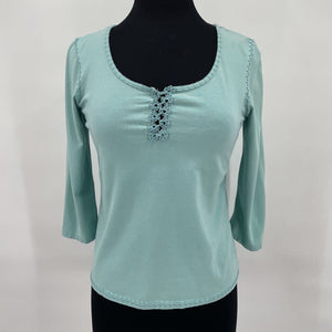 women J. Jill Crochet Trim Aqua Knit Top XSP