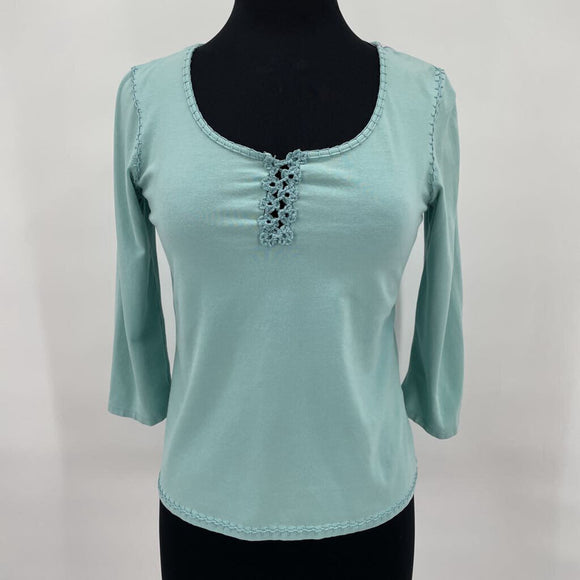 women J. Jill Crochet Trim Aqua Knit Top XSP
