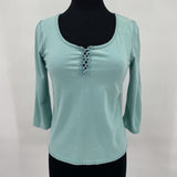 women J. Jill Crochet Trim Aqua Knit Top XSP