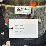women 27 Miles NWT Cashmere Heart Print Black, Pink, Red Sweater L