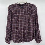 women Madewell Ruffle Plaid Purple Woven Top S