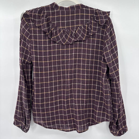 women Madewell Ruffle Plaid Purple Woven Top S