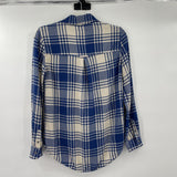 women American Eagle Plaid Flannel Blue and Cream Top XS