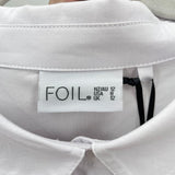 women Foil NWT Too Sexy For My Shirt Peplum Button Front White Top 8