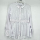 women Foil NWT Too Sexy For My Shirt Peplum Button Front White Top 8