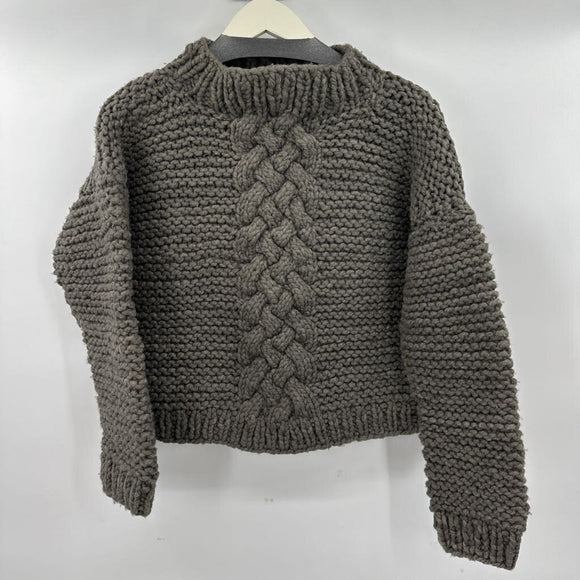 women Handspun Hope NWT Handknit Merino Mac Cable Deep Olive Sweater S