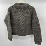 women Handspun Hope NWT Handknit Merino Mac Cable Deep Olive Sweater S