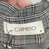 women Cameo NWT Plaid Shirred Button Front MSRP $98 Gray Jeans M