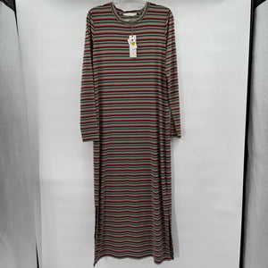 women Mododoc NWT Crewneck Striped Knit Maxi MSRP $98 Taupe Multi Dress S