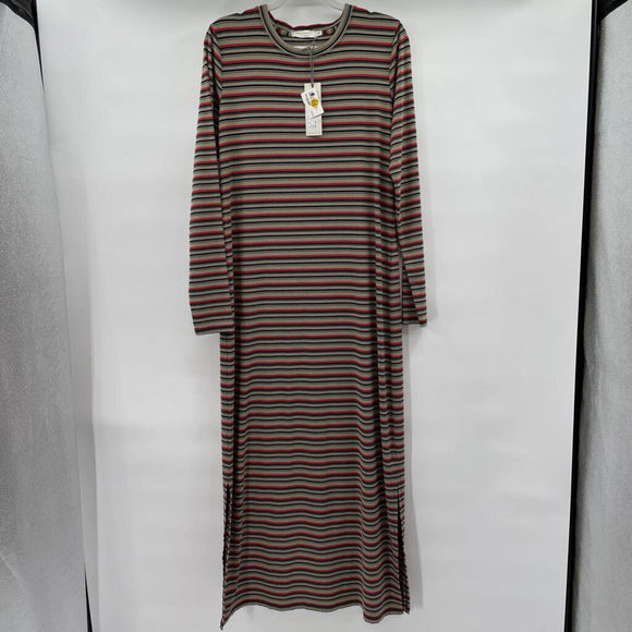 women Mododoc NWT Crewneck Striped Knit Maxi MSRP $98 Taupe Multi Dress S