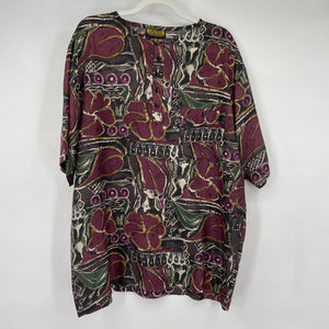 men Crepros Vintage Silk Print Burgundy Sage Multi Top L