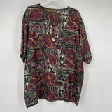 men Crepros Vintage Silk Print Burgundy Sage Multi Top L