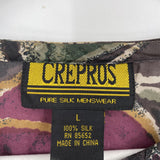 men Crepros Vintage Silk Print Burgundy Sage Multi Top L