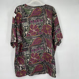 men Crepros Vintage Silk Print Burgundy Sage Multi Top L