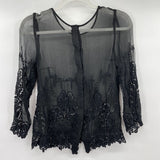 women Sheer Silk and Lace Black Top XS