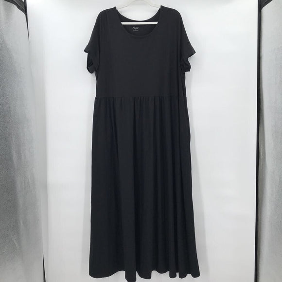 women Motto Cotton Short Sleeved Dress Black Dress 2X