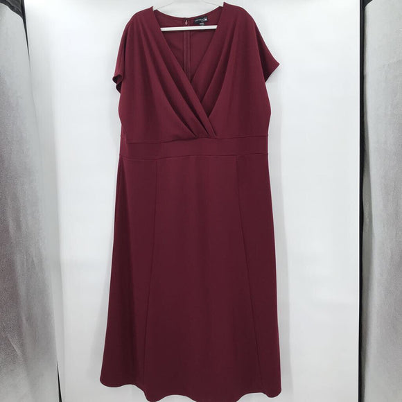 women Pleated Bust Maroon Dress 3X