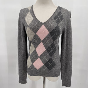 women Apt 9 Cashmere Argyle Gray Sweater S