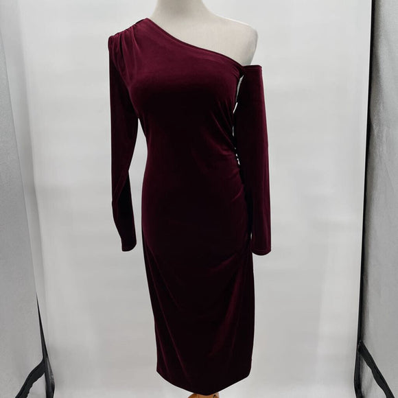 women Universal Standard One Shoulder Velvet MSRP $198 Burgundy Dress 6-8/2XS