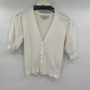 women Philosophy Short Sleeve Ribbed Cardigan White Sweater XS