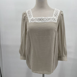 women Nanette Lepore Lace Trim Tan Top M