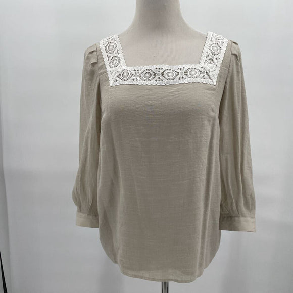women Nanette Lepore Lace Trim Tan Top M