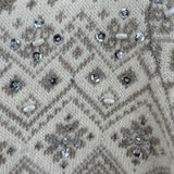 women Telluride Clothing Co. Lambswool Fair Isle Beaded Cardigan Taupe and Cream Sweater S