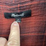 women Madewell Cotton Button Front Shadow Plaid Rust & Black Top S