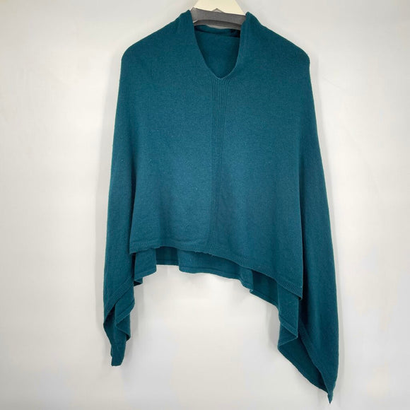 women Made in Nepal Cashmere Poncho Shawl Teal Sweater One Size