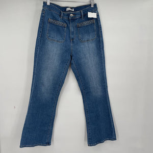 women Loft Braided Pocket Kick Crop Blue Jeans 27/4
