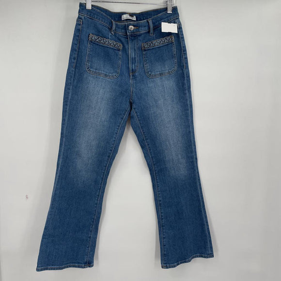 women Loft Braided Pocket Kick Crop Blue Jeans 27/4