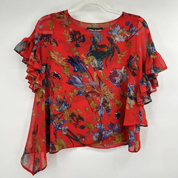 women Catherine Malandrino Floral Red Top XS