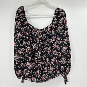 women Rebecca Taylor Tilda Floral Blouse Black Top L