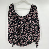 women Rebecca Taylor Tilda Floral Blouse Black Top L