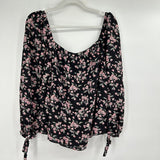 women Rebecca Taylor Tilda Floral Blouse Black Top L
