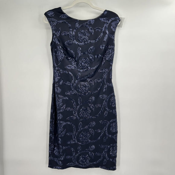 women Lauren Ralph Lauren Floral Sequin Pattern Navy Blue Dress 6