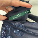 women Lauren Ralph Lauren Floral Sequin Pattern Navy Blue Dress 6