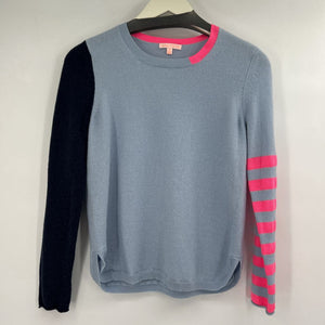 women Lisa Todd Pink Striped Sleeves Blue Sweater M