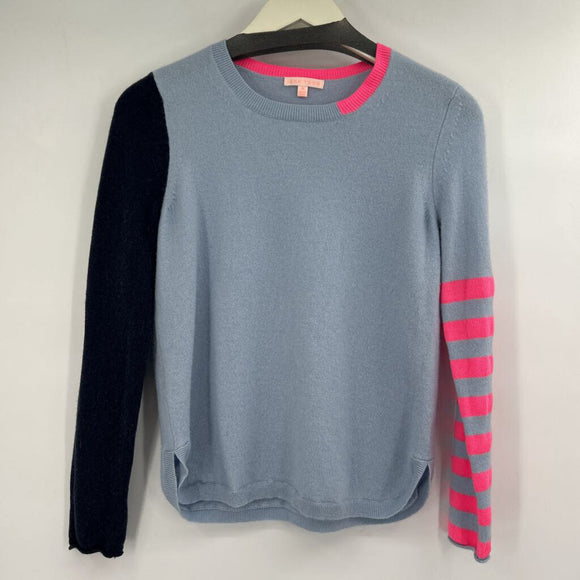 women Lisa Todd Pink Striped Sleeves Blue Sweater M