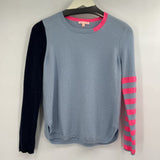 women Lisa Todd Pink Striped Sleeves Blue Sweater M