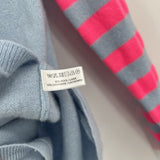 women Lisa Todd Pink Striped Sleeves Blue Sweater M