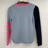 women Lisa Todd Pink Striped Sleeves Blue Sweater M