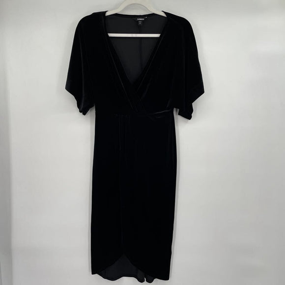 women Express Velvet Splice Front Black Dress XS