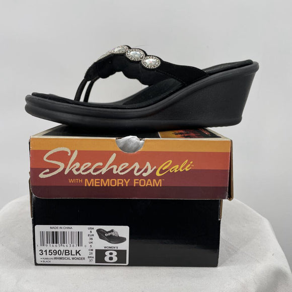 women Sketchers Rumblers Whimsical Wonder Sandals Black Silver Shoes 8