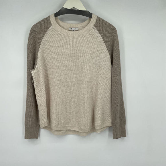 women Madewell Color Block Raglan Sleeve Cream and Taupe Sweater M