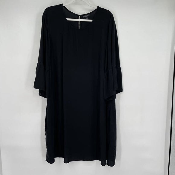 women Eileen Fisher Silk Bell Sleeve Aged Black Dress 3X