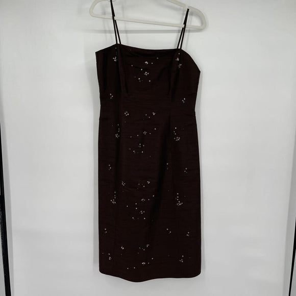 women Ann Taylor Silk Cocktail with Sequins Brown Dress S